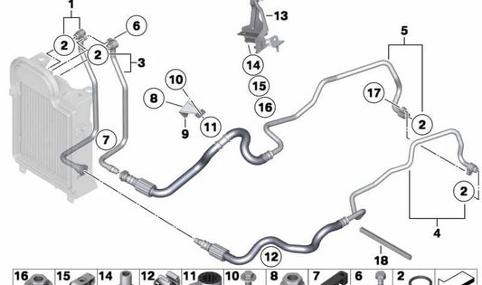 Tubería del radiador de aceite (Vorlauf) OEM 17227591226 para BMW X6 E72. Original BMW.