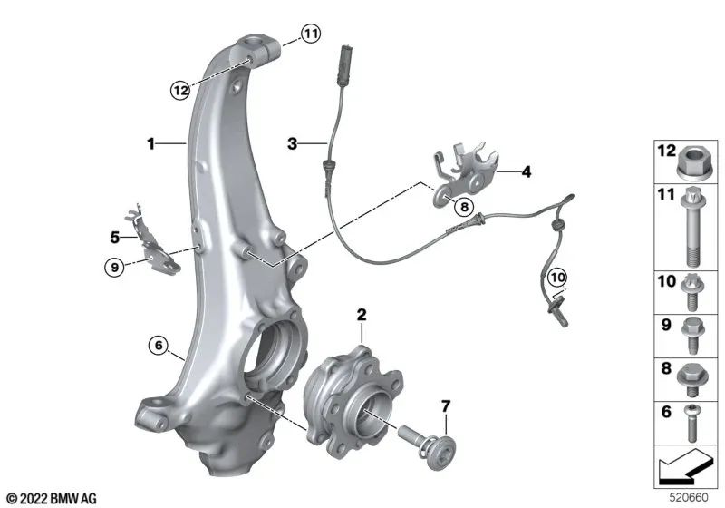 Sensor de velocidad de rueda para BMW Serie 5 G60, Serie 7 G70 (OEM 34525A62681). Original BMW.