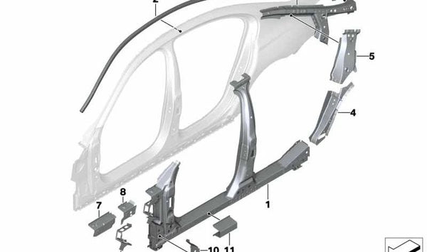 Correa de sujeción pilar C izquierdo OEM 41007413113 para BMW G11, G11N. Pieza original BMW.