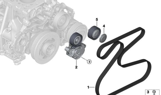 Correa Poli V pour la série BMW 1 F52, série 2 F45, F46, X1 F48, X2 F39, Mini F54, F55, F56, F57, F60 (OEM 11288573252). BMW d'origine