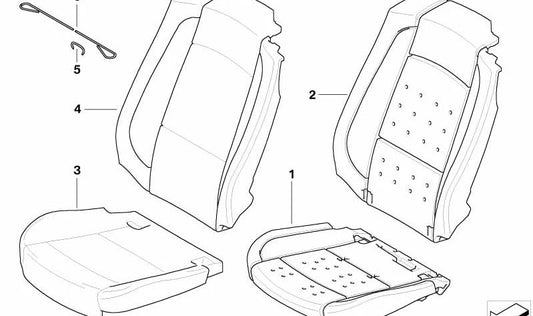 Funda de asiento de cuero derecho OEM 52107253712 para BMW E93 y E93N. Color beige crema. Original BMW.