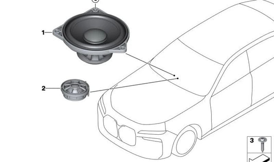 Altavoz central OEM 65135A12119 para BMW Serie 7 G70 (735i, 740d, 740i, xDrive). Compatible con modelos desde 2022 a 2029. Parte del sistema de sonido High End. Original BMW.