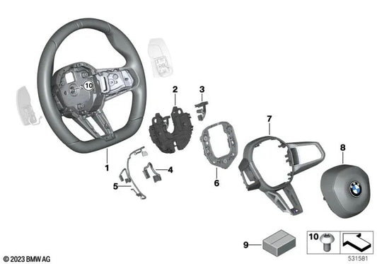 M Sport Steering Wheel Decoration for BMW 7 Series G70 (OEM 32305A716B6). Original BMW.