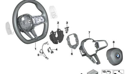 Volante deportivo M de cuero OEM 32305A716C3 para BMW G70. Color gris atlas. Original BMW.
