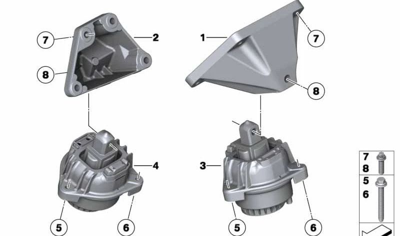 Right engine mount for BMW 5 Series F07, F10, F11, 6 Series F06, F12, F13, 7 Series F01, F02 (OEM 22116775904). Original BMW