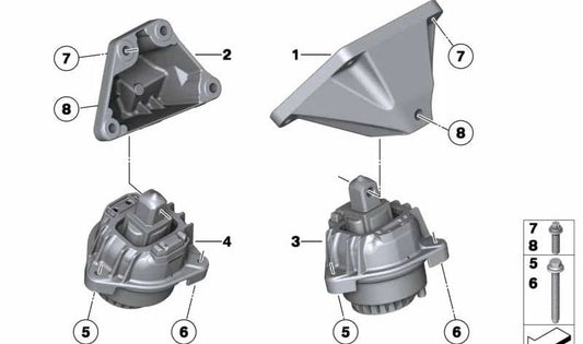 Right engine mount for BMW 5 Series F07, F10, F11, 6 Series F06, F12, F13, 7 Series F01, F02 (OEM 22116775904). Original BMW