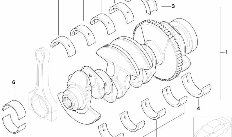 Cojinete de bancada verde OEM 11211439945 para BMW E46, E84. Original BMW.