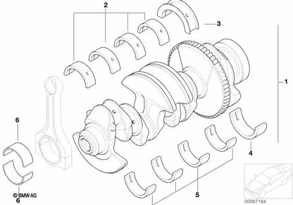 Cigüeñal sin casquillos de cojinete OEM 11217516040 para BMW E81, E87, E90, E92, E93, E60 LCI, X1 E84, X3 E83, Z4 E85... y más. Original BMW.