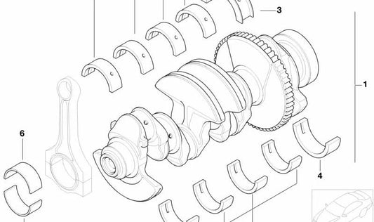 Cigüeñal sin casquillos de cojinete OEM 11217516040 para BMW E81, E87, E90, E92, E93, E60 LCI, X1 E84, X3 E83, Z4 E85... y más. Original BMW.