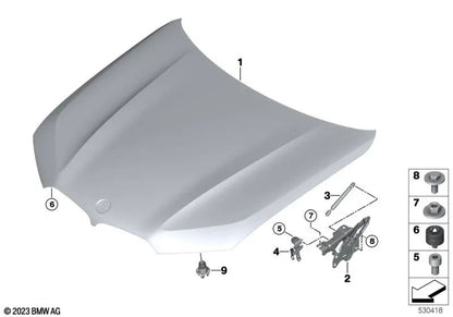 Bisagra del Capó Frontal Izquierda para BMW X5 F95, G05, G18, X6 F96, G06, X7 G07, XM G09 (OEM 41009477741). Original BMW.