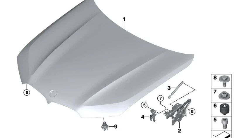 Capo avant droit OEM 41009477742 pour BMW G05, G18, F95, G06, F96, G07. BMW d'origine.