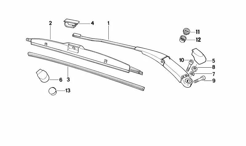 Left windshield wiper arm for BMW 8 Series E31 (OEM 61611392483). Original BMW