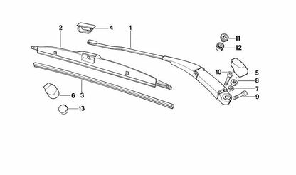 Brazo del limpiaparabrisas izquierdo OEM 61611384873 para BMW E34. Original BMW.