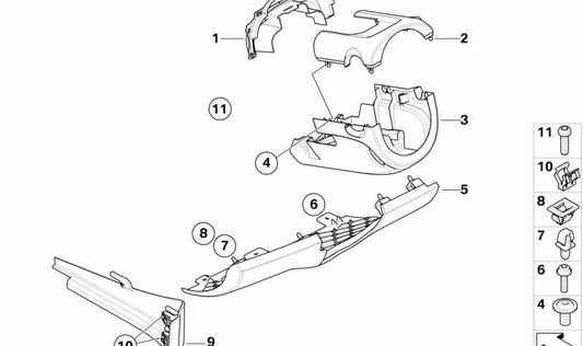 Revestimiento de panel lado conductor abajo OEM 51169191862 para MINI R56, R55 Clubman, R57 Cabrio, R58 Coupé, R59 Roadster... y más. Original MINI.