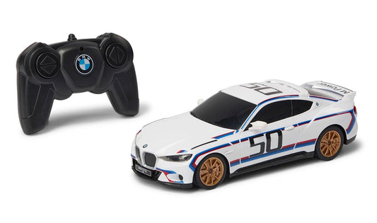 Coche teledirigido miniatura 3.0 CSL a escala 1:24 para BMW. Réplica oficial con detalles interiores, neumáticos de goma y carrocería de competición. OEM 80445B308D8. Original BMW. Ideal para mayores de 8 años.