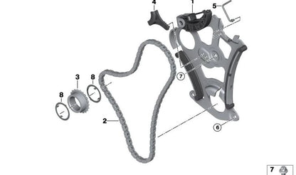Chain Piñón OEM 11417552899 pour BMW E81, E82, E87, E88, E90, E91, E92, E93, E60, E61, F10, F11, F18, E63, E64, E65, E66, F01, F02, E84, E83, F25, E70 E70, E70, E70, E70, E70, E70, E70 E86, E89. BMW d'origine.