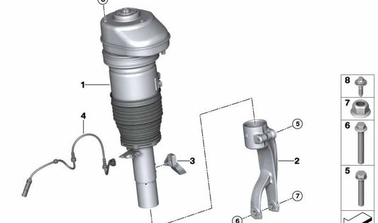 Amortiguador neumático delantero izquierdo OEM 37106892425 para BMW X5 G05, G05N, G18, G18N y BMW X6 G06, G06N. Original BMW.