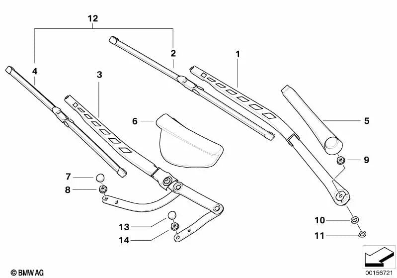 Left Wiper Arm Cap for BMW 5 Series E60, E60N, E61, E61N and 6 Series E63, E63N, E64, E64N (OEM 61617037356). Original BMW.