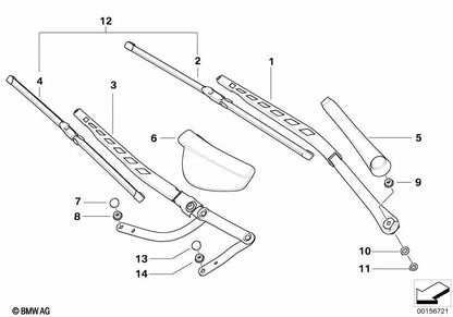 Left Wiper Arm Cap for BMW 5 Series E60, E60N, E61, E61N and 6 Series E63, E63N, E64, E64N (OEM 61617037356). Original BMW.