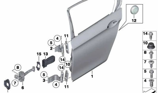 Tope de puerta trasera OEM 51227205181 para BMW F18 520Li, 523Li, 525Li, 528Li. Compatible con todos los modelos mencionados. Original BMW.