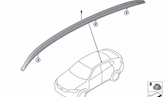 Barras de techo derecha plateada satinado OEM 51137333532 para BMW F16, F86. Original BMW.
