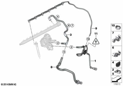 Tubería de retorno de combustible OEM 13537823401 para BMW F30, F31, F34, F32, F33, F36, F10, F11, F07, F06, F12, F13, F01, X3, X4, X5, X6… y más. Original BMW.