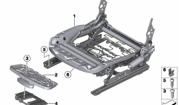 Mecanismo de asiento eléctrico derecho OEM 52107240118 para BMW F25, F26. Repuesto original BMW.