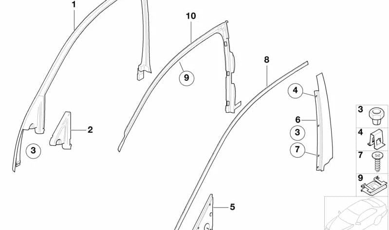 Sellado puerta delantera izquierda para BMW Serie 7 E65, E66 (OEM 51338223827). Original BMW