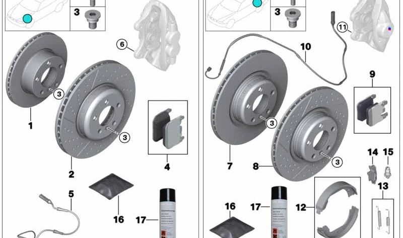 Disco de freno ventilado izquierdo OEM 34207889667 para BMW F87, F87N, F80, F80N, F82, F82N, F83, F83N. Diámetro 370 mm. Original BMW.