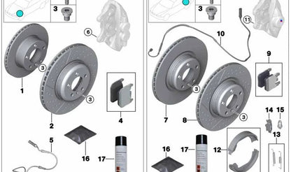 Disco de freno ventilado izquierdo OEM 34207889667 para BMW F87, F87N, F80, F80N, F82, F82N, F83, F83N. Diámetro 370 mm. Original BMW.