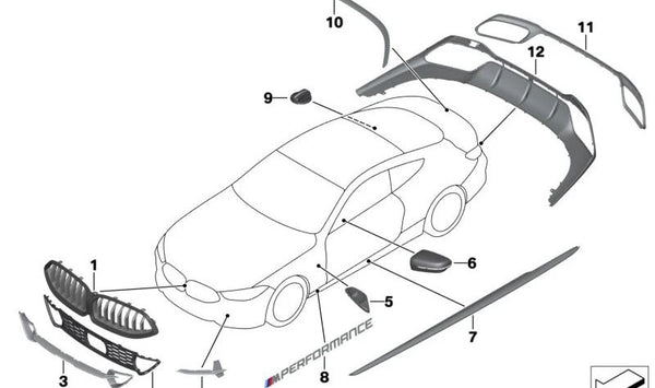 Difusor trasero inferior OEM 51128077594 para BMW G14, G15. Original BMW.