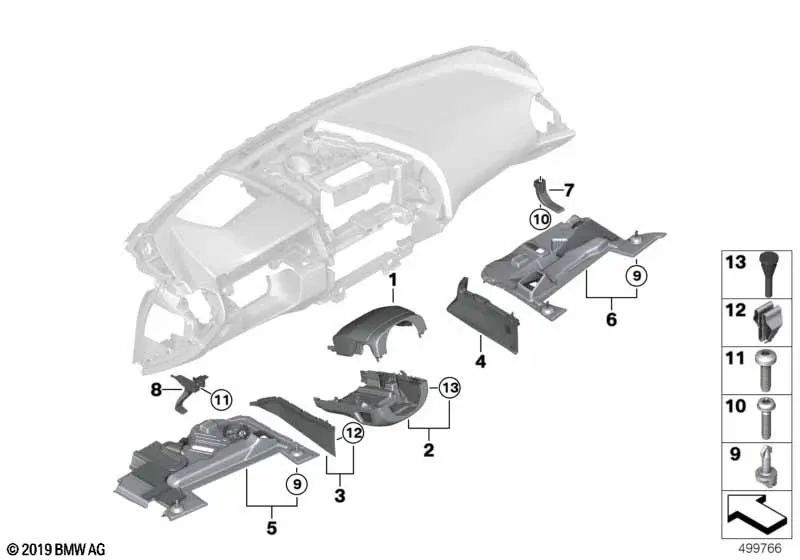 Cubierta superior de la columna de dirección para BMW G11, G11N, G12, G12N, F91, F92, F93, G14, G15, G16 (OEM 51456993886). Original BMW.