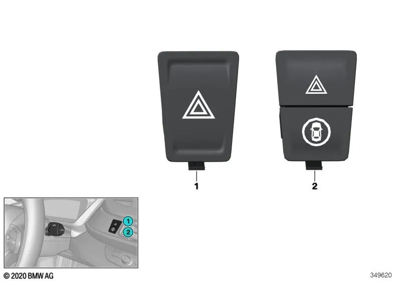 Hazard Warning Light Switch/Intelligent Safety for BMW I01, I01N, I12, I12N, I15 (OEM 61319423270). Original BMW