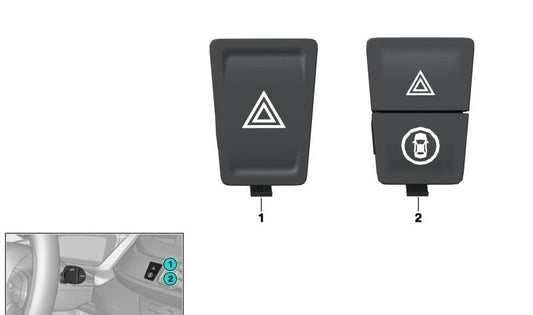 Interruptor de luces emergencia OEM 61319389078 para BMW i3 e i3 Rex {I01}. Compatible con modelos desde 2013 hasta 2022. Recambio original BMW.
