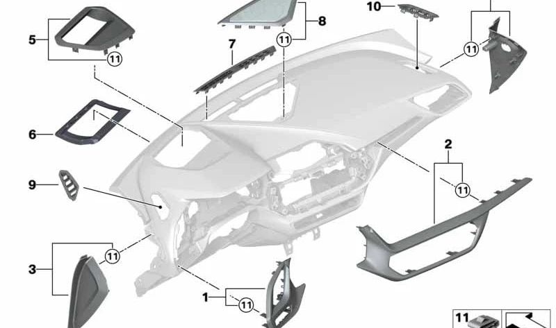 Embellecedor izquierdo del salpicadero OEM 51456823259 para BMW F40. Original BMW.