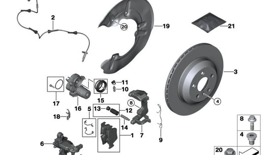 Clip muelle pinza de freno trasero OEM 34208843085 para BMW G60, G61, G68, G70, G45. Original BMW.