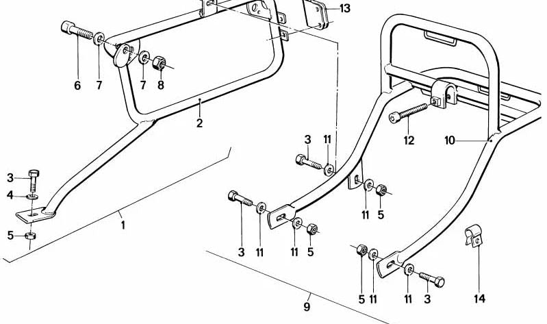 Soporte derecho para maletas laterales OEM 46542300124 para BMW Motorrad {R1200GS K25, R1200GS Adventure K25}. Original BMW.