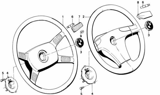 Botão do sinal do claxão 32331152898 para BMW E30 {316, 316i} Compatível com todos os modelos com motores M10 e volante original. Adequado para versões manuais e automáticas. BMW original.