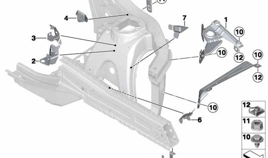 Soporte delantero chasis OEM 41117267093 para BMW F25, F26 (X3 sDrive18d, sDrive20i). Original BMW.