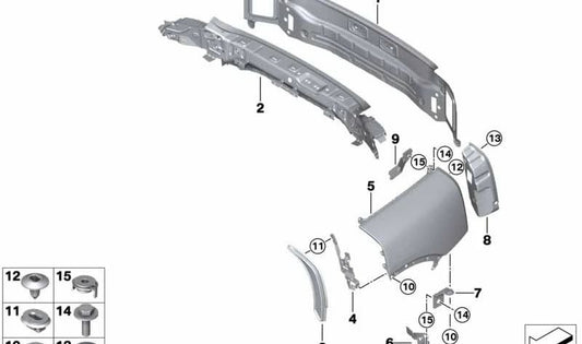 Soporte panel lateral trasero superior izquierdo OEM 41007430881 para MINI Clubman F54, F54 LCI. Original MINI.