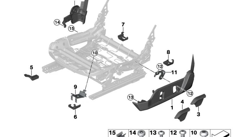 Embellecedor interior derecho del asiento OEM 52107304214 para BMW i3 (I01, I01N). Repuesto original BMW.