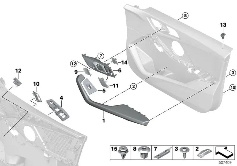 Front right blind cover for BMW 1 Series F40, 2 Series F44 (OEM 51417949806). Original BMW