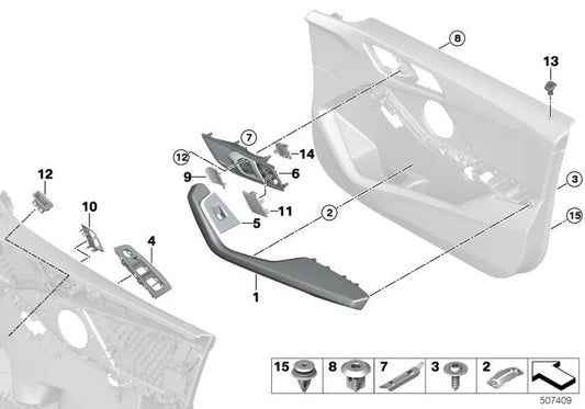 Front right blind cover for BMW 1 Series F40, 2 Series F44 (OEM 51417949806). Original BMW