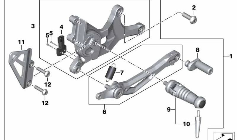 Equipo reposapiés derecho OEM 46718396602 para motos BMW R nineT Racer, serie R. Original BMW Motorrad.