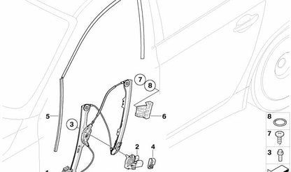 Elevador de ventana sin motor delantero derecho para BMW E60, E60N, E61, E61N (OEM 51337184384). Original BMW