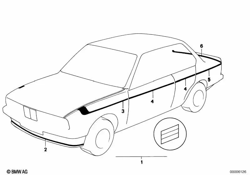 Faixa decorativa para porta esquerda para BMW Série 5 E12, Série 6 E24 (OEM 51141935503). BMW original