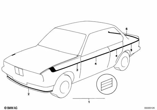 Faixa decorativa para porta esquerda para BMW Série 5 E12, Série 6 E24 (OEM 51141935503). BMW original