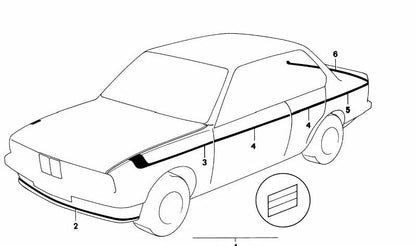 Adhesivo decorativo lateral OEM 51141935501 para BMW Serie 6 E24. Original BMW
