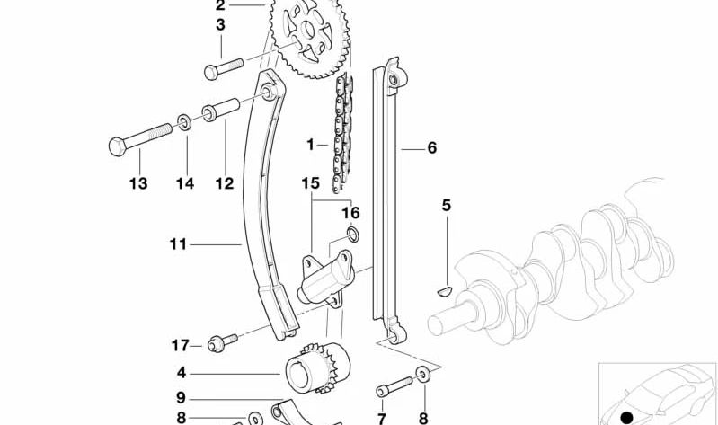 Guía cadena distribución OEM 11311435969 para BMW E36, E46, E34. Compatible con varios motores de la serie 3 y 5. Pieza original BMW.
