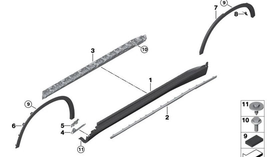 Embellecedor lateral izquierdo X-Line OEM 51777468829 para BMW X5 {G05, G05N}. Pieza original BMW.